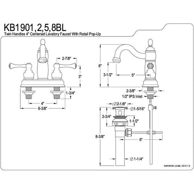 Kingston Brass Chrome 2 Handle 4" Centerset Bathroom Faucet with Pop-up KB1901BL