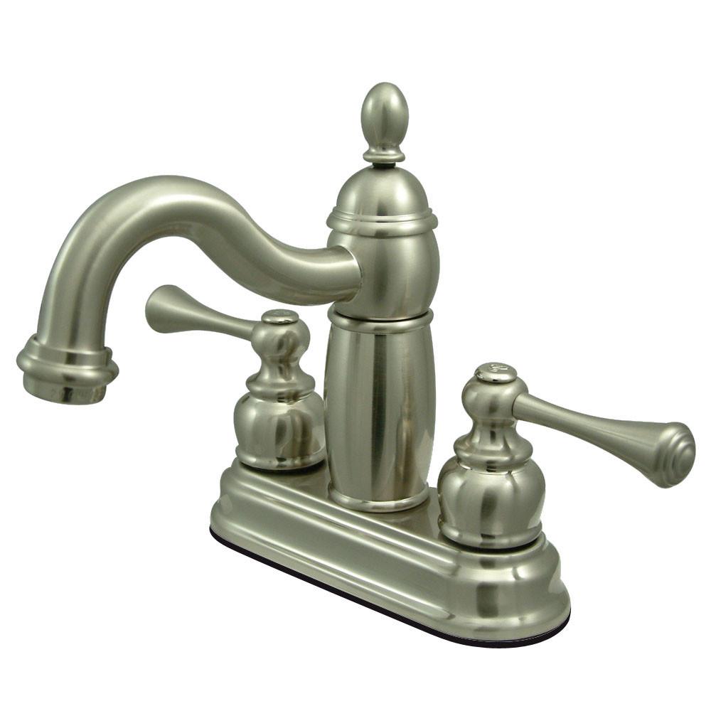 Kingston Satin Nickel 2 Handle 4" Centerset Bathroom Faucet with Pop-up KB1908BL