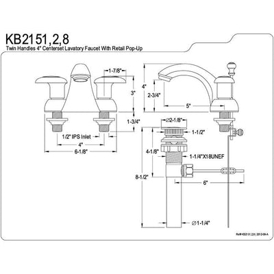 Kingston Brass Chrome 2 Handle 4" Centerset Bathroom Faucet with Pop-up KB2151