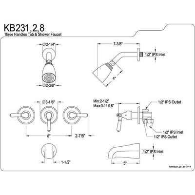 Kingston Chrome Magellan three handle tub and shower combination faucet KB231