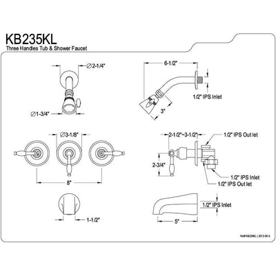 Magellan Oil Rubbed Bronze Three Handle Tub & Shower Combo Faucet KB235KL