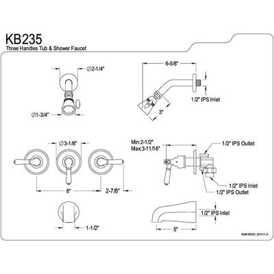 Oil Rubbed Bronze Magellan three handle tub and shower combination faucet KB235