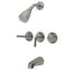 Satin Nickel Magellan three handle tub and shower combination faucet KB238