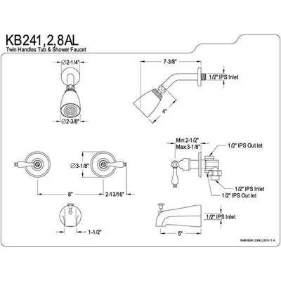 Kingston Brass Polished Brass Two Handle Tub & Shower Combination Faucet KB242AL