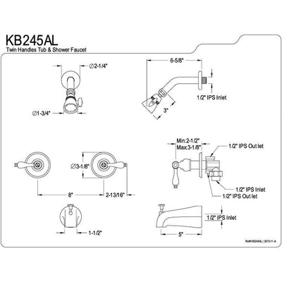 Kingston Oil Rubbed Bronze Two Handle Tub and Shower Combination Faucet KB245AL