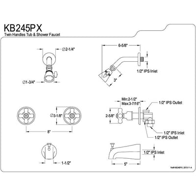 Oil Rubbed Bronze Magellan porcelain cross hdl tub & shower combo faucet KB245PX