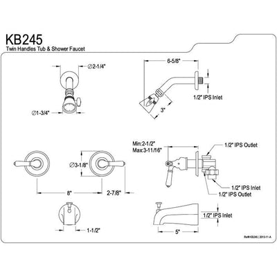 Oil Rubbed Bronze Magellan two handle tub and shower combination faucet KB245