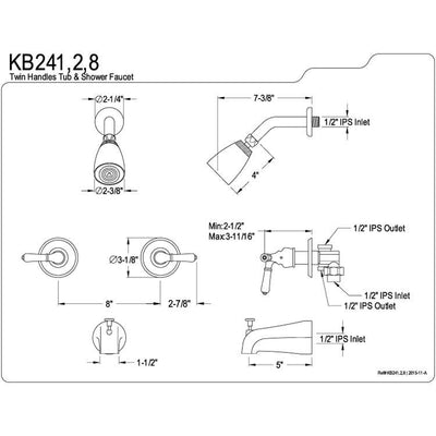 Kingston Satin Nickel Magellan 2 handle tub and shower combination faucet KB248