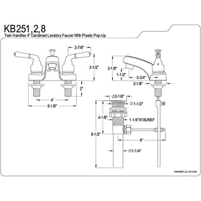 Kingston Brass Chrome 2 Handle 4" Centerset Bathroom Faucet with Pop-up KB251