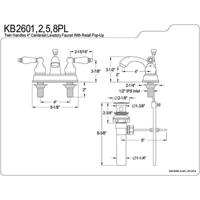 Kingston Brass Chrome 2 Handle 4" Centerset Bathroom Faucet with Pop-up KB2601PL