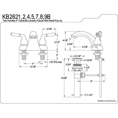 Kingston Brass Chrome 2 Handle 4" Centerset Bathroom Faucet with Pop-up KB2621B