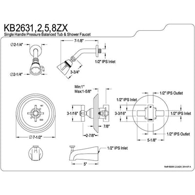 Kingston Brass KB2631ZX Tub and Shower Combination Faucet Polished Chrome