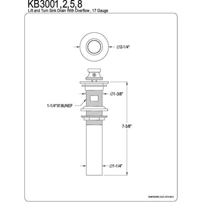 Kingston Bathroom Accessories Chrome Fauceture Lift & Turn Sink Drain KB3001