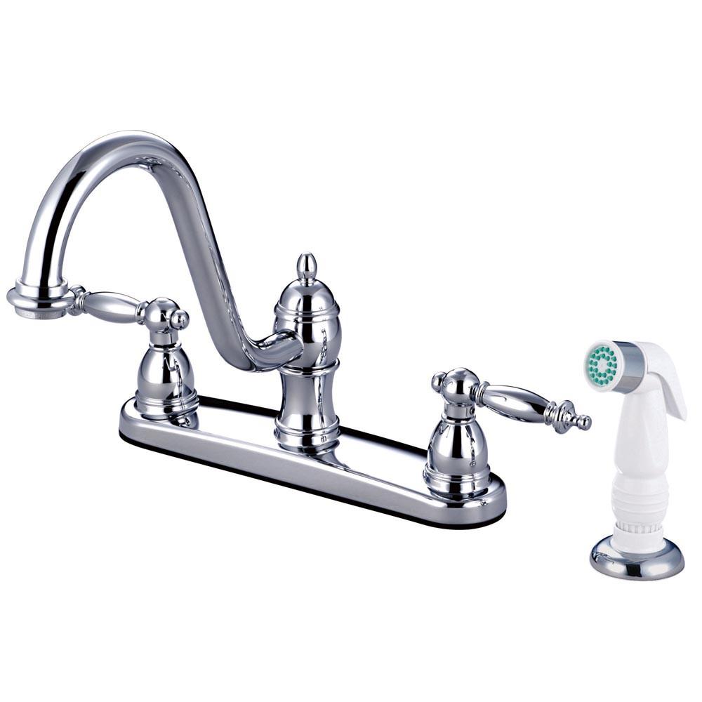 Kingston Brass Chrome Templeton 8" Kitchen Faucet With White Sprayer KB3111TL