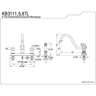 Kingston Oil Rubbed Bronze Templeton 8" Kitchen Faucet With Sprayer KB3115TL