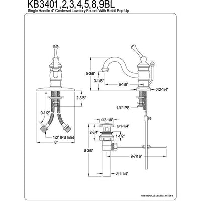 Kingston Chrome/Polished Brass Single Handle Centerset Bathroom Faucet KB3404BL