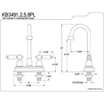 Kingston Brass Chrome Two Handle 4" Centerset Bar Prep Sink Faucet KB3491PL