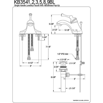 Kingston Chrome Single Handle 4" Centerset Bathroom Faucet with Pop-up KB3541BL