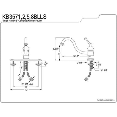 Kingston Brass Chrome 8" Centerset Kitchen Faucet KB3571BLLS