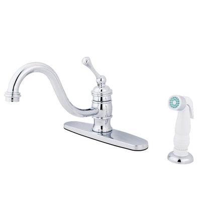 Kingston Chrome Single Handle 8" Kitchen Faucet w Non-Metallic Sprayer KB3571BL