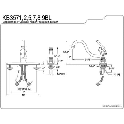 Kingston Brass Polished Brass Single Handle 8" Kitchen Faucet with Spray