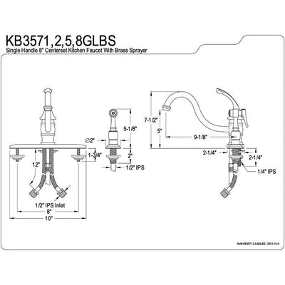 Kingston Polished Brass Georgian 8" kitchen faucet with brass sprayer KB3572GLBS