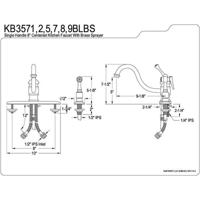 Kingston Oil Rubbed Bronze Single Handle 8" Kitchen Faucet w Sprayer KB3575BLBS