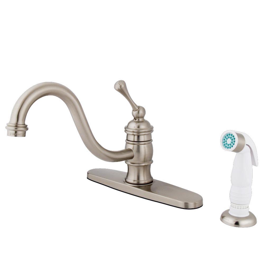 Kingston Satin Nickel Single Handle 8" Kitchen Faucet with Sprayer KB3578BL