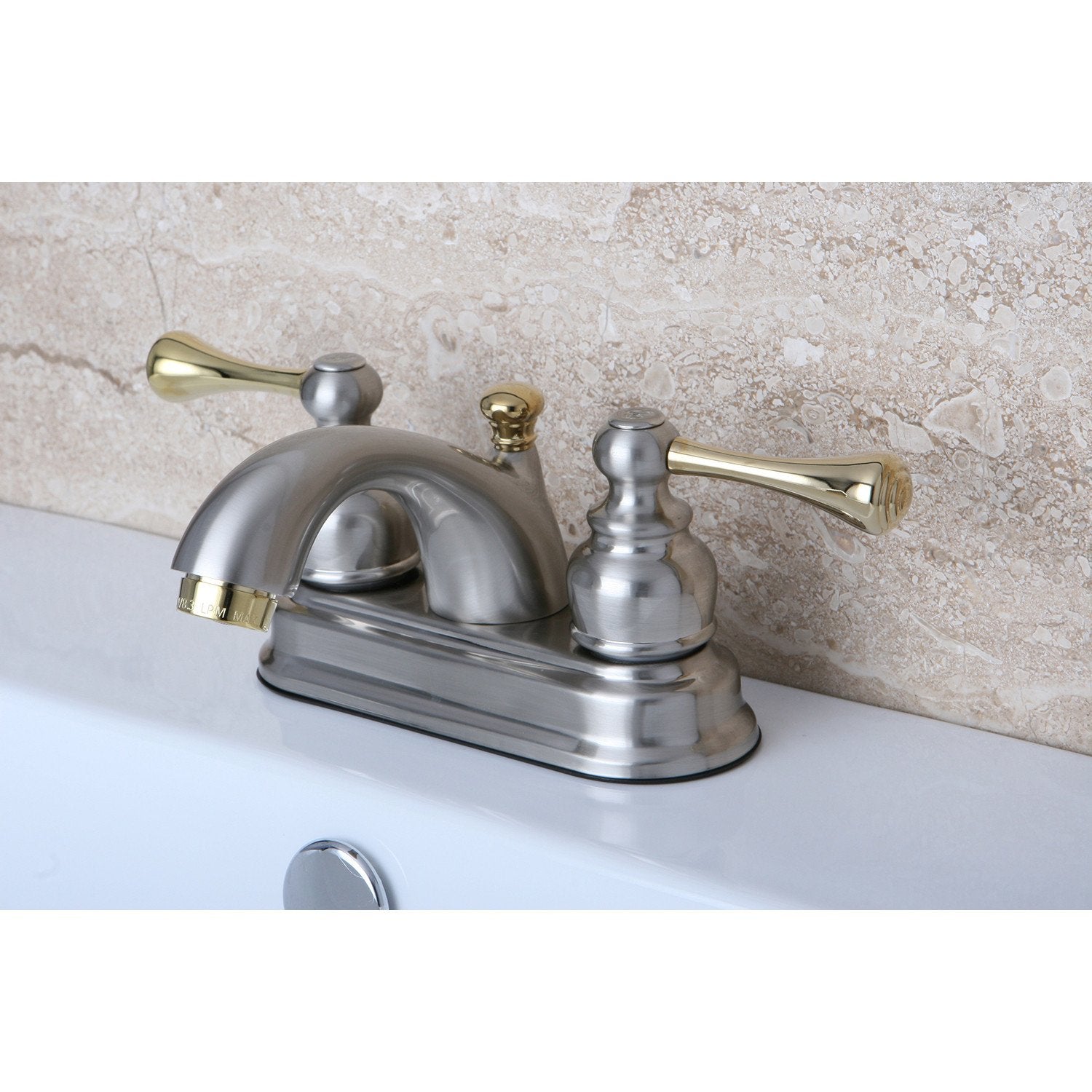 Kingston Satin Nickel / Polished Brass 4" Centerset Bathroom Faucet KB3609BL