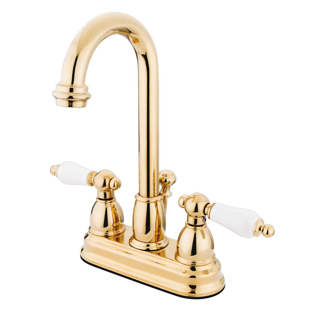 Kingston Polished Brass 2 handle 4" Centerset Bathroom Faucet w Drain KB3612PL