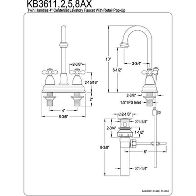 Kingston Oil Rubbed Bronze 2 handle 4" Centerset Bathroom Faucet KB3615AX