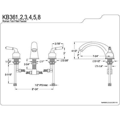 Kingston Brass Chrome Magellan roman tub filler faucet KB361