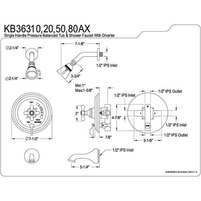 Kingston Brass Chrome Single Handle Tub and Shower Combination Faucet KB36310AX