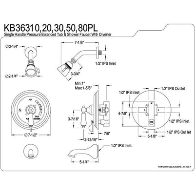 Kingston Brass Chrome Single Handle Tub and Shower Combination Faucet KB36310PL