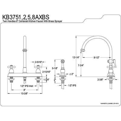 Kingston Brass Chrome Two Handle 8" Kitchen Faucet with Brass Sprayer KB3751AXBS