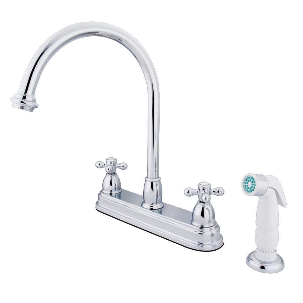 Kingston Chrome Two Handle 8" Kitchen Faucet with Non-Metallic Sprayer KB3751AX