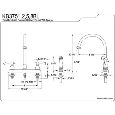 Kingston Brass Chrome Two Handle 8" Kitchen Faucet with White Sprayer KB3751BL