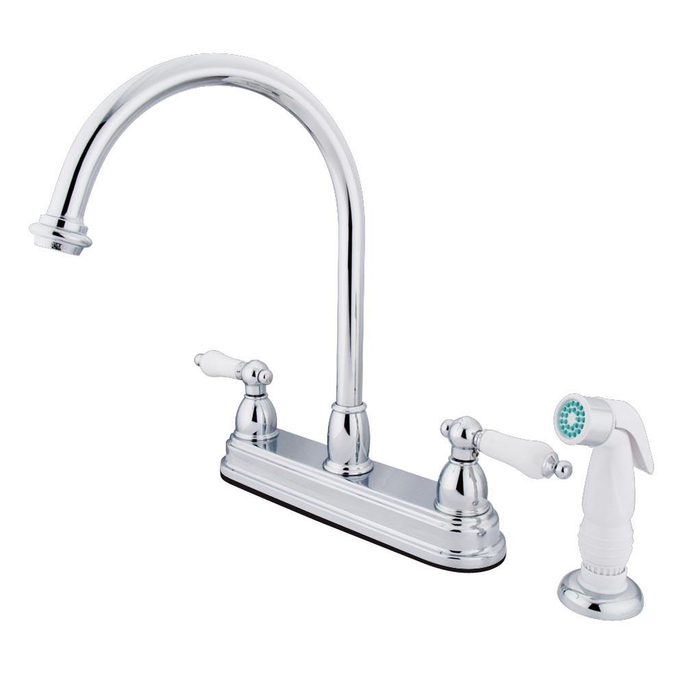 Kingston Chrome Two Handle 8" Kitchen Faucet with Non-Metallic Sprayer KB3751PL