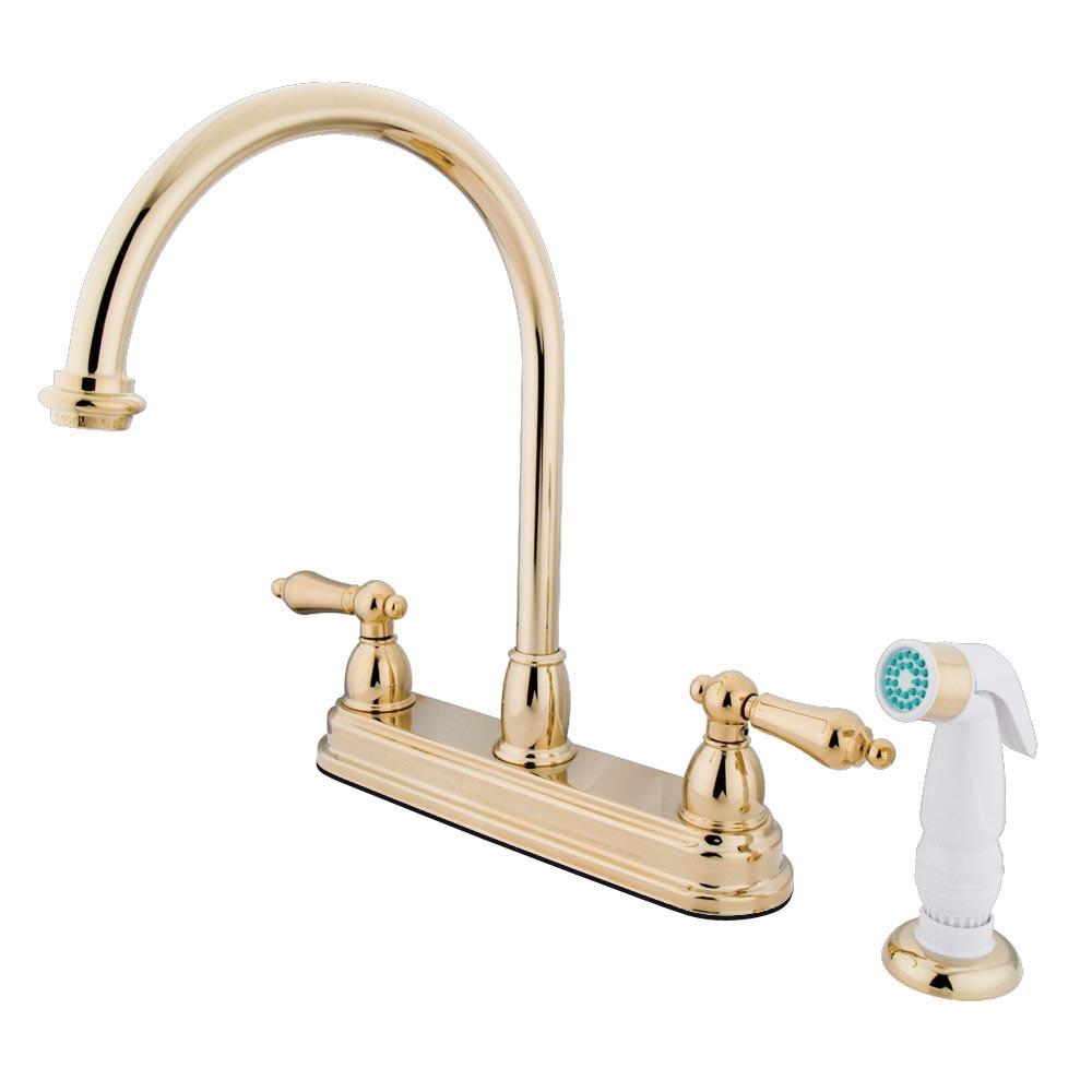 Kingston Brass Polished Brass Two Handle 8" Kitchen Faucet with Sprayer KB3752AL