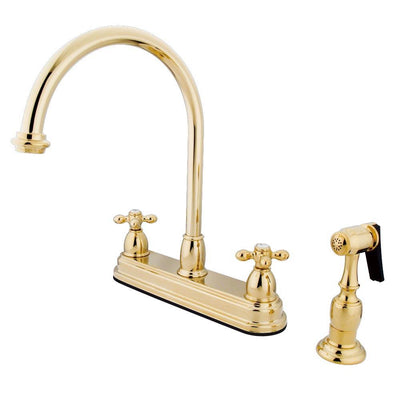 Kingston Polished Brass Two Handle 8" Kitchen Faucet w Brass Sprayer KB3752AXBS