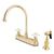 Kingston Polished Brass Two Handle 8" Kitchen Faucet w Brass Sprayer KB3752PXBS