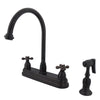 Kingston Oil Rubbed Bronze Two Handle 8" Kitchen Faucet w Sprayer KB3755AXBS