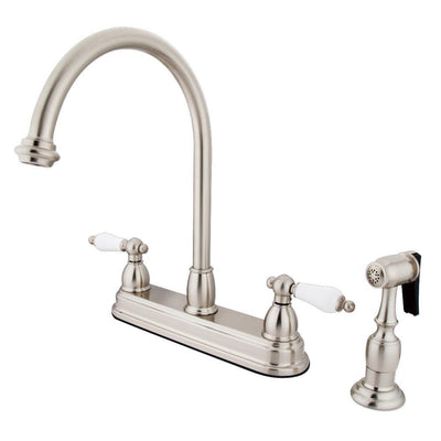 Kingston Satin Nickel Two Handle 8" Kitchen Faucet with Brass Sprayer KB3758PLBS