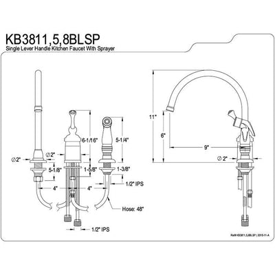 Kingston Chrome Single Handle Kitchen Faucet with Chrome Sprayer KB3811BLSP