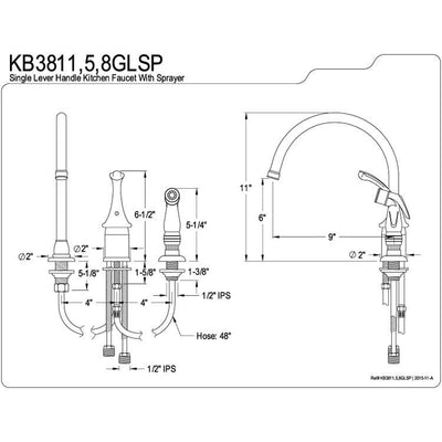 Kingston Brass Chrome Georgian kitchen faucet with sprayer KB3811GLSP