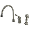 Kingston Satin Nickel Single Handle Kitchen Faucet with Brass Sprayer KB3818BLBS