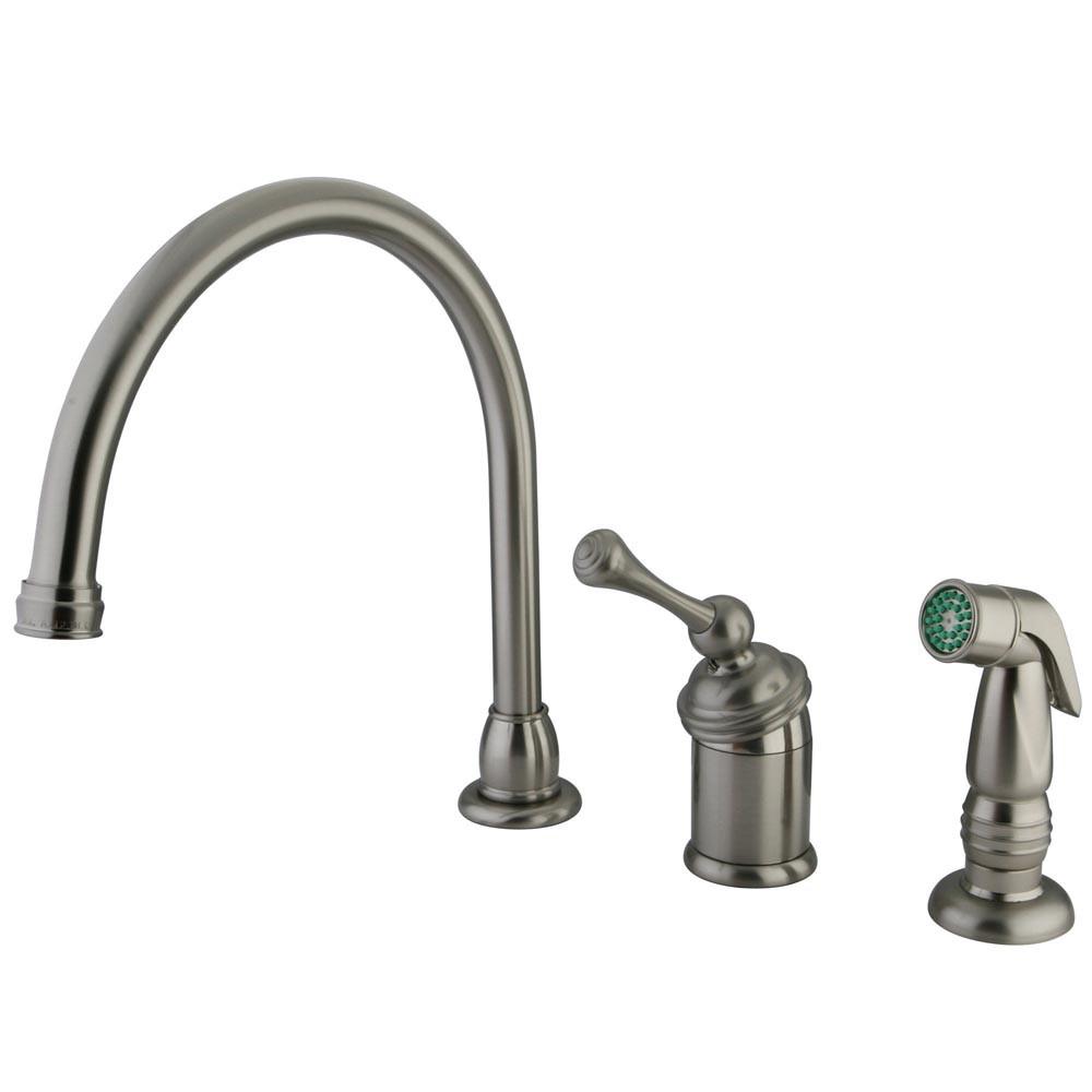 Kingston Satin Nickel Single Handle Kitchen Faucet w Chrome Sprayer KB3818BLSP