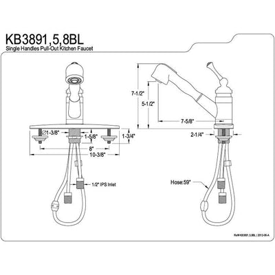 Kingston Satin Nickel Single Handle 8" Monodeck Pull-Out Kitchen Faucet KB3898BL