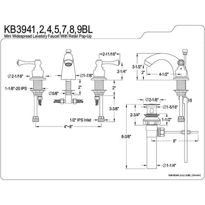 Kingston Chrome 2 Handle 4" to 8" Mini Widespread Bathroom Faucet KB3941BL