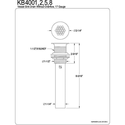 Kingston Brass Chrome Plumbing parts 19 Hole Grid Drain for Vessel Sink KB4001